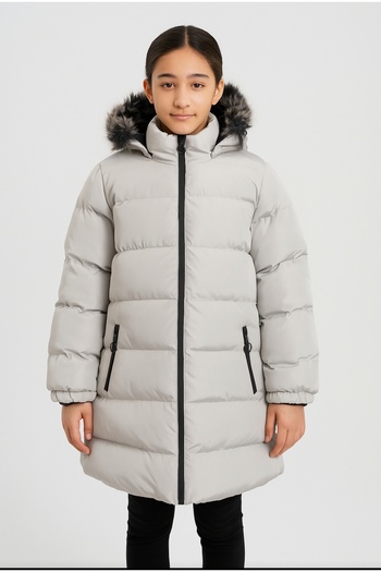 Bilenmont Girl's Waterproof Zipper Closure Pocket Detachable Hood Fur Coat