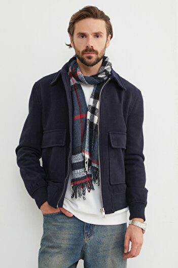 Fulla Moda Zippered Polo Neck Pocket Cashmere Jacket
