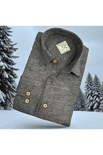 EREN STYLE Classic 100% Cotton Long Sleeve Anti-Sweat Winter Flannel Fabric Brown Shirt (Regular Fit)