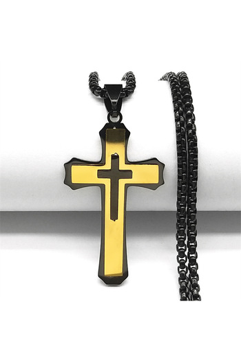 Tessero Stainless steel cross pendant necklace, gold model with inner cross