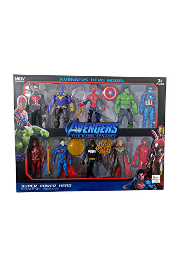 Brother Toys 16 Parça Süper Kahraman Seti Örümcek Adam Hulk Süpermen Batman Demir Adam Thor Flash Thanos 10 Cm.