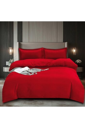 Casa de Vis Set lenjerie de pat dublu, bumbac satinat, 180 x 200 cm, 4 piese, cu elastic, rosu