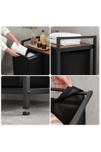 OEM Laundry Basket with Metal Frame, Wooden Shelf, Dimensions 50 x 32.5 x 71 cm, 45L Capacity
