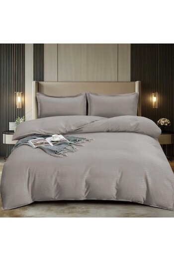 Casa de Vis Set lenjerie de pat dublu, bumbac satinat, 180 x 200 cm, 4 piese, cu elastic, gri