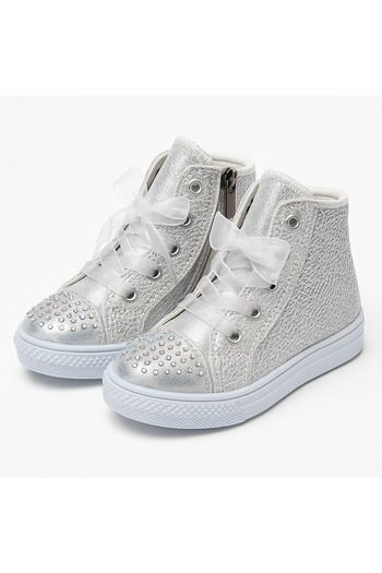 KATEYLER New Season High-Top Stoned Silver Orthopedic Girls' Shoes, Girls' Sports Shoes 21-30 Lighted