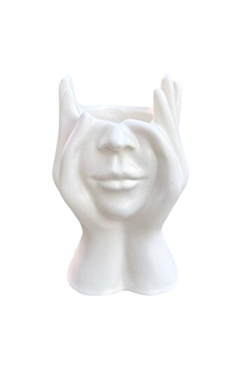 velve Decorative artistic ceramic vase, face covered by hands, White, White