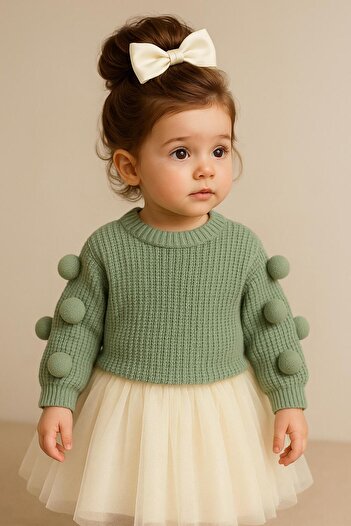meriç bebe - bütün çocuklar melektir. mrc Birthday-Wedding-Christmas Baby Seamless Oversize Pompom Knit Sweater