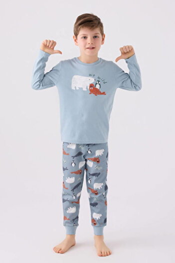 Rolypoly Children's Pajama Set, 100% Cotton, Crew Neck, Long Sleeve, Animal Print, Elasticated Cuffs, Green