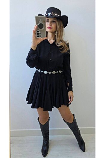 GLAMSI Flared viscose dress with belt