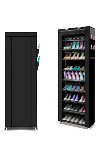 Un Multi-layer shoe cabinet with stylish fabric cover for storing and organizing shoes