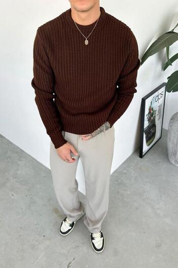 HAFKAGİYİM Καφέ πλεκτό πουλόβερ με λαιμόκοψη oversize