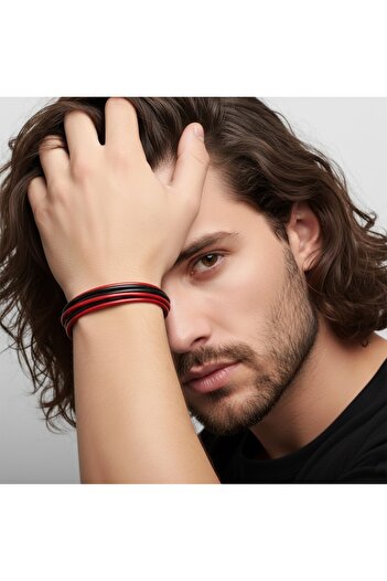 SeyCey.co Men's Bracelet |   Red Black Multi-Layered Design