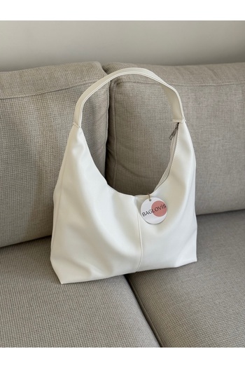 BAGLOVİS New Season Large Casual White Leather Shoulder Bag