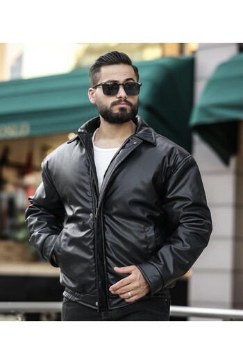 PRİFALDİ Νέα σεζόν Oversize Ανδρικό Δερμάτινο ΠΑΛΤΟ Μαύρο