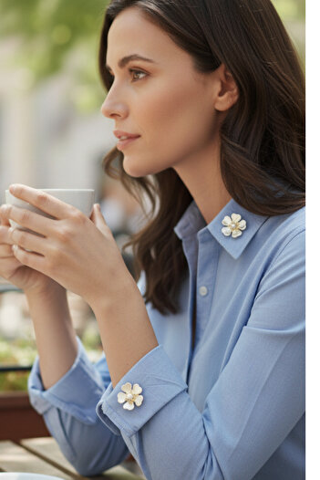 Reoona Yeni Trend Kristal İnci Detaylı Gonca Düğme Kapağı Broş 1 Adet - Pearl Bud Elegance