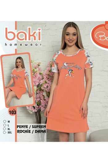 Star Fashion Short-sleeved nightgown, lounge dress style, cheerful print