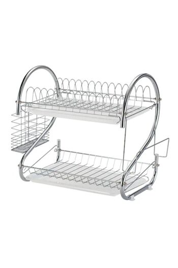 stuffix Two-tier dish drainer, stainless steel and plastic, glass holder and drip tray, 36 x 26 x 34 cm