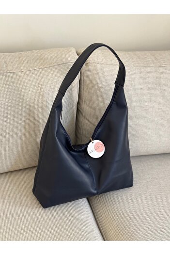 BAGLOVİS New Season Large Casual Navy Blue Leather Shoulder Bag
