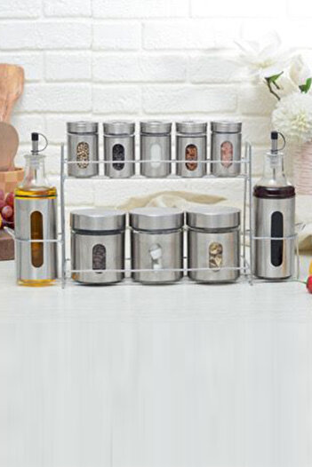 Generic Spice and seasoning jar set with oil and vinegar bottles