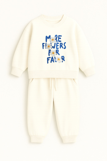 Let's Wear Daisy Patterned Printed Children's Premium Compact Children's Set with Pockets and Drawstrings - 2 Piece Sports Set