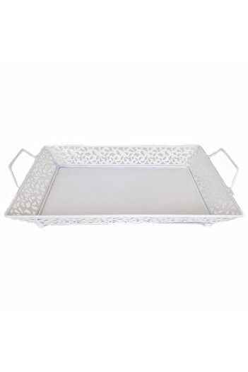 OEM Set 3 tavi metalice dreptunghiulare pentru prajituri albe cu maner