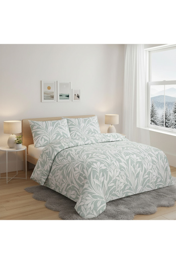 Kring Kring double bed linen, for 2 people, 4 pieces, 100% cotton, floral print, Green/White