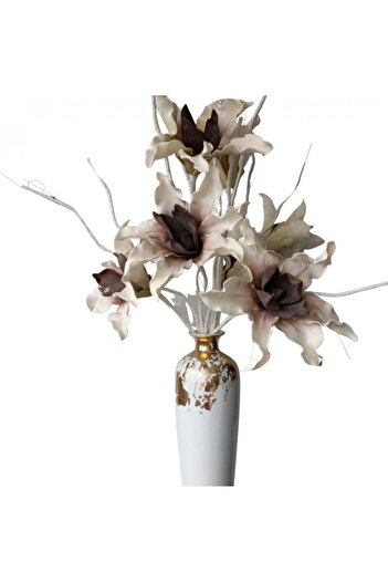 OEM Decorative artificial flower branch three large flowers white brown H100cm