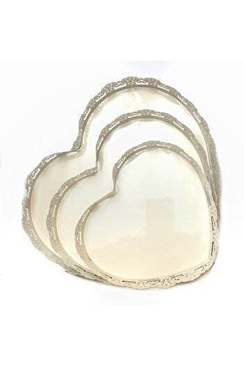 OEM Set 3 Tavi Candy Bar, Prajituri in Forma de Inima, Metal, Ivory