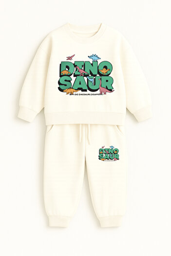 Let's Wear Dinosaur Printed Children's Premium Compact Children's Set with Pockets and Drawstrings - 2 Piece Sports Set
