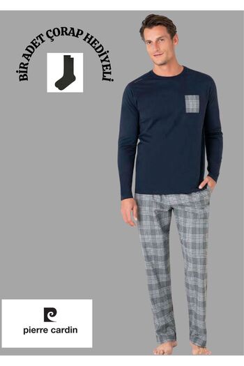 Pierre Cardin 100% Cotton Crew Neck Pocket Plaid Pajama Set Thcl6Vr07Pc