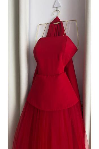 Wareef Women's red balloon evening dress