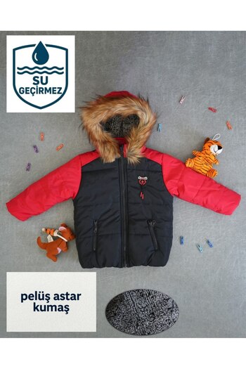asiltr Thick Waterproof Hooded Inflatable Children's Coat with Fur Inside. 1 Year Old /2 Years Old/3 Years Old/4 Years Old