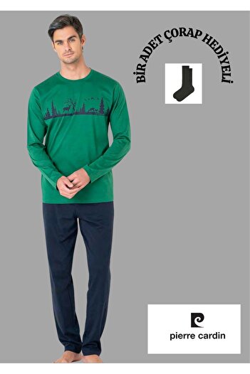 Pierre Cardin 100% Cotton Crew Neck Pajama Set with Pockets Thcl6Vr04Pc