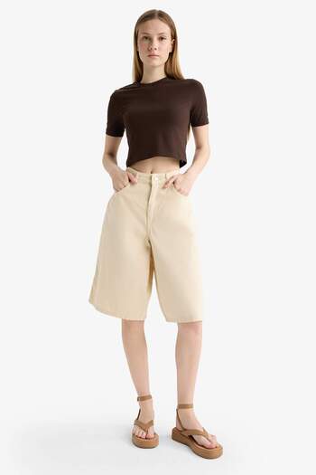 DeFacto Cool Fitted Crop Basic μονόχρωμο κόκκινο κοντομάνικο μπλουζάκι F8924AX25HS