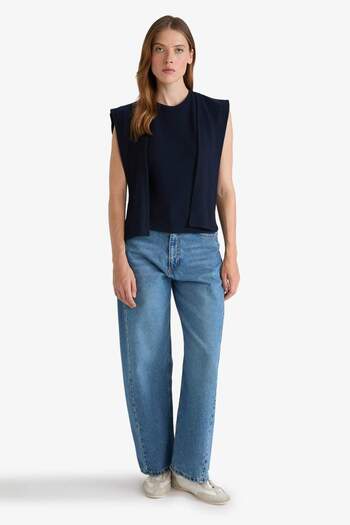 DeFacto Slim Fit Tight Fit Crew Neck Tie Detail Sleeveless Blouse G1736Ax25Wn