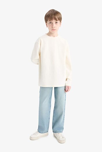 DeFacto Boys' Crew Neck Basic Plain Long Sleeve School T-Shirt E9661A825Au