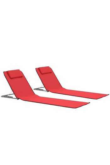 vidaxl Folding Beach Mats 2 pcs Steel and Fabric Red