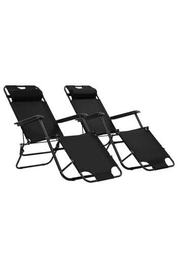 vidaxl Folding Sun Loungers 2 pcs with Footrests Steel Black