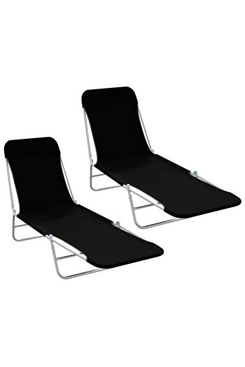 vidaxl Folding Sun Loungers 2 pcs Steel and Fabric Black