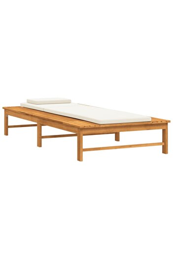 vidaxl Sun Lounger with Cream White Cushion and Pillow Solid Wood Acacia