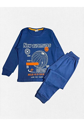 Fil Kids Boy's 100% Cotton Navy Blue Color Planet Pattern Long Sleeve Winter Pajamas