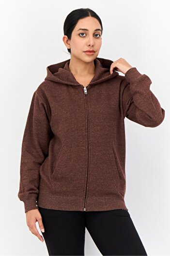 Champion Women Regular Fit Long Sleeves Outdoor Hoodie, Brown