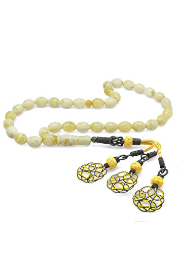 Tesbihane Damla Amber Prayer Beads - 1000 Sterling Silver with Kazaz Tassel - King Seccer - Barley Cut - Premium Boxed