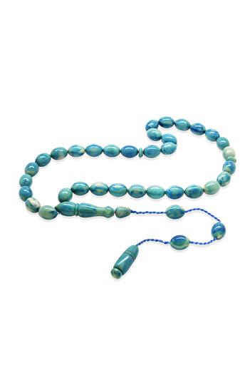 Tesbihane Systematic Barley Cut Turquoise Blue Crimped Amber Prayer Beads