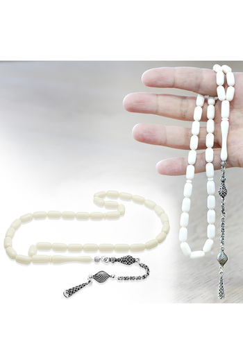 Tesbihane Camel Bone Prayer Beads - Non-Tarnishing Metal with Albanian Tassels - Capsule Cut