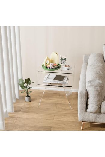 Slasa Acrylic Side Table – 39.9 × 29.9 × 44.9 cm Transparent Modern End Table for Home & Bedroom