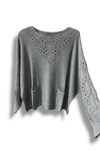 SUMEF Μπλούζα μεγάλου μεγέθους Mercerized Knitwear με τσέπες και διάτρητο σχέδιο - Ταιριάζει σε μέγεθος 38-52