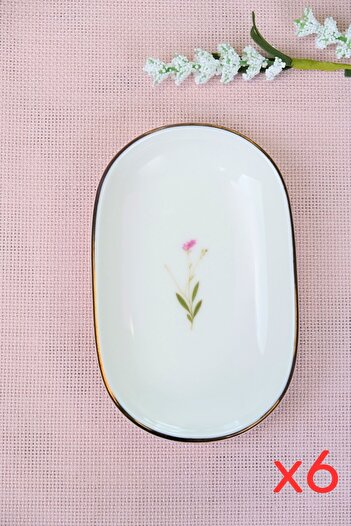 tabakevi Tabak Evi Porcelain Natura Broadcloth Gold Gilded Oval Boat-Shaped Tray 14X9X2.50Cm 6 Li