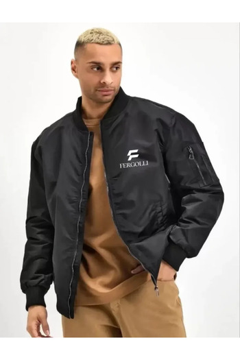 Giyimodam Unisex Long Sleeve Printed Bomber Jacket - Black