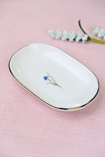 tabakevi Tabak Evi Porselen Natura İris Altın Yaldızlı Oval Kayık abak 14x9x2,50cm Tekli